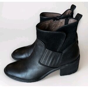 DONALD J. PLINER Black Leather Suede Ankle Boots  Side Zip 2.25" Heel Sz 9M EUC